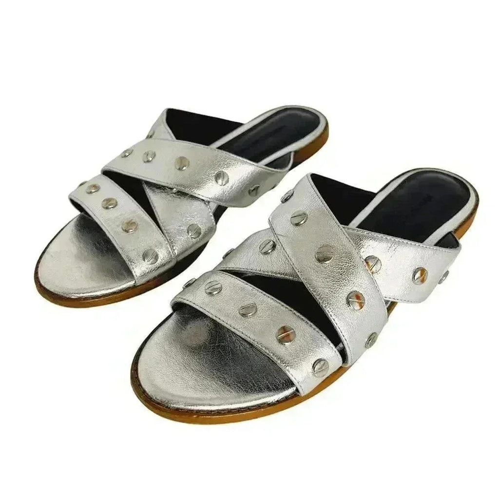 Rebecca Minkoff Silver Leather Studded Strappy Sandals Women's Size 8