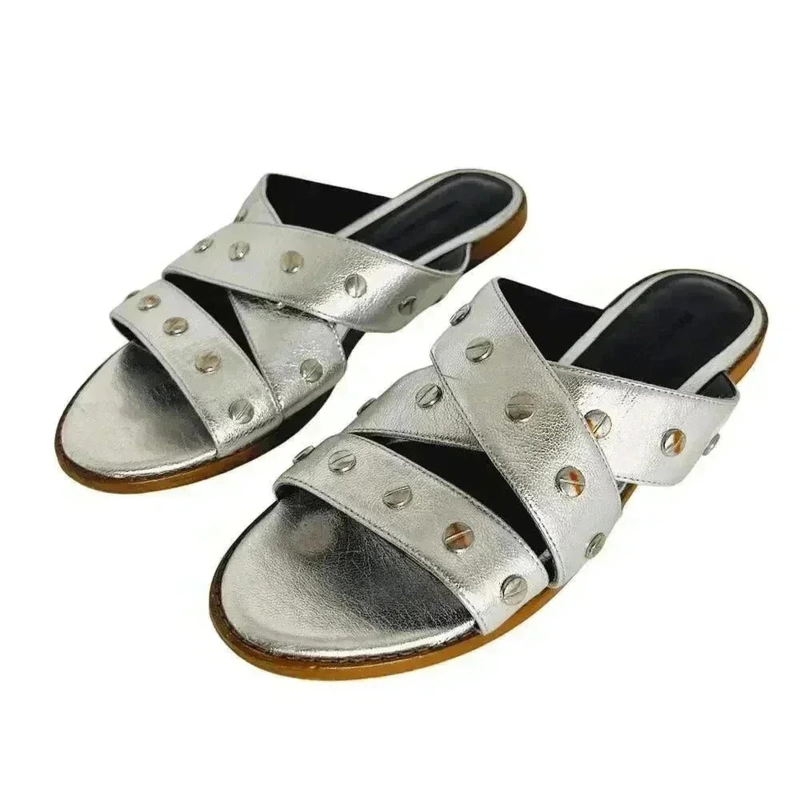 Rebecca Minkoff Silver Leather Studded Strappy Sandals Women's Size 8