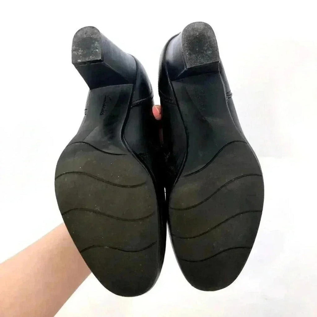 Clarks Black Leather Heeled Mule With Buckle Women's Size 10 Heels