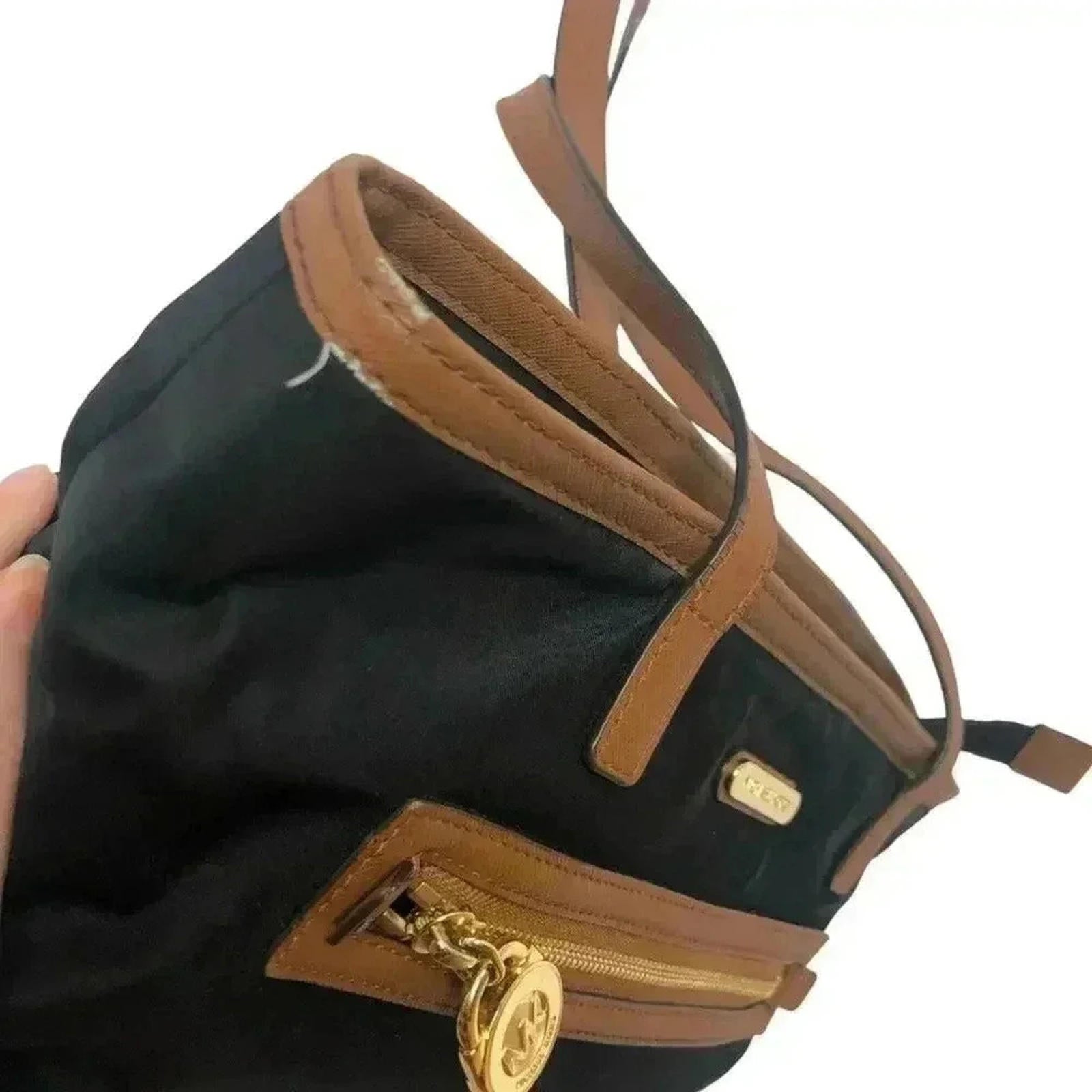 Michael Kors Black Nylon Tote Bag Leather Straps
