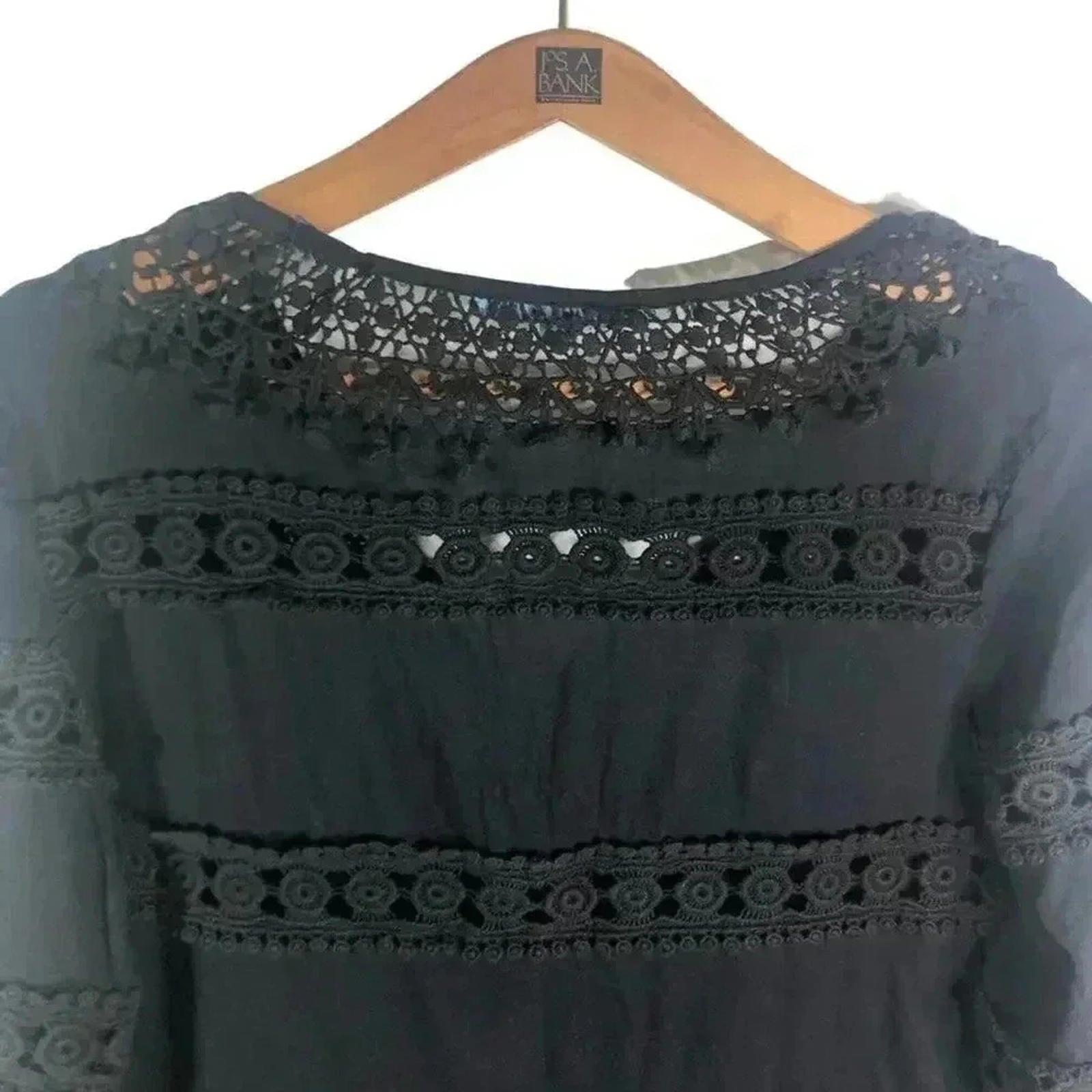 Antonio Melani Black Crocheted Swim Coverup Beach Dress Tunic Boho Size S