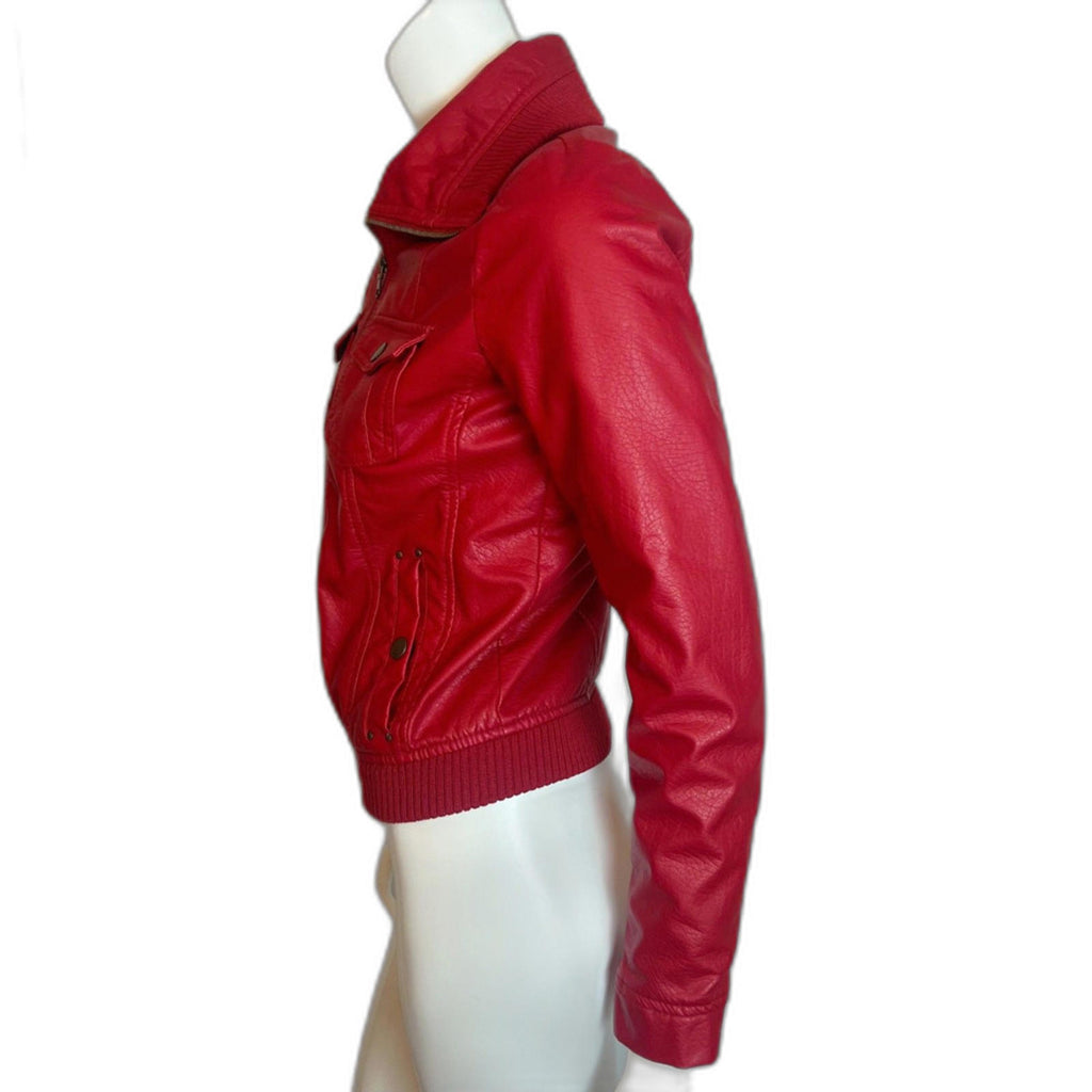 y2k Vintage Ci Sono by Cavalini Red Faux Leather Moto Jacket Women's Size M