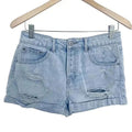 Forever 21 Distressed Light Wash Jean Shorts Rolled Hem Mid Rise Size 27
