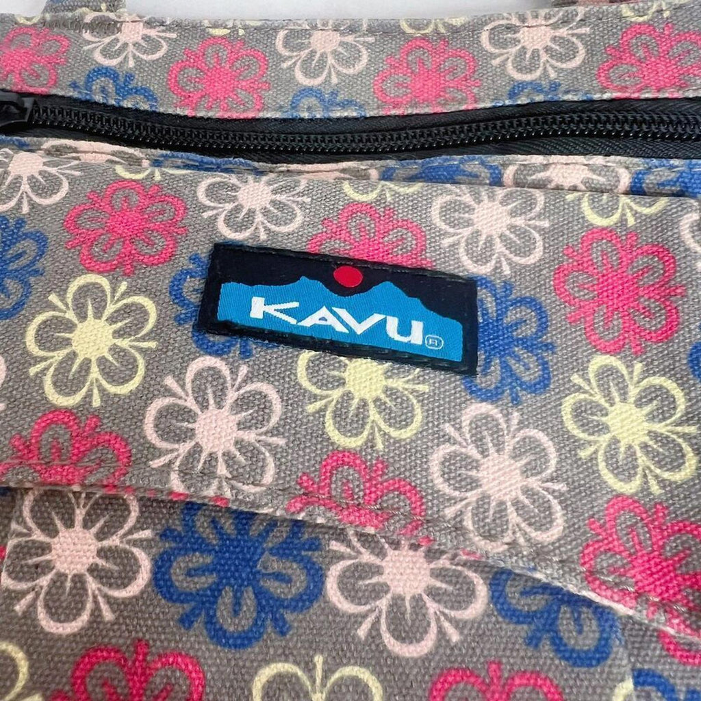 Kavu Limited Edition Keeper Cotton Canvas Taupe Pink Blue Floral Crossbody Bag