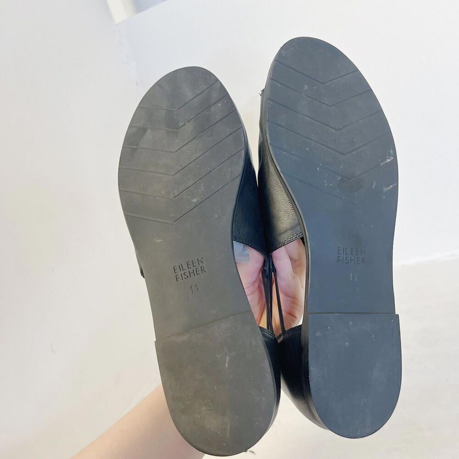 Eileen Fisher Black Leather D' Orsay Sandal Flats Women's Size 11