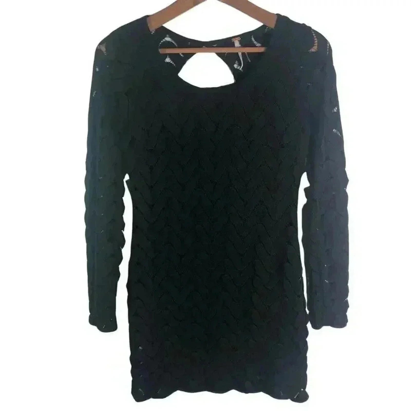 Free People Black Chevron Print Knit Bodycon Dress LBD Mini Dress Size S