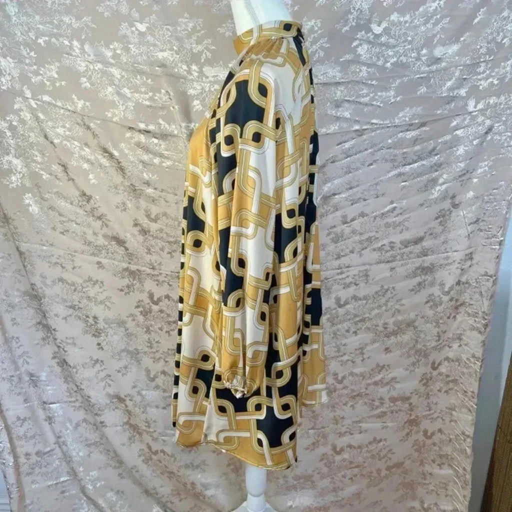Richard Allen x H&M Stand-Up Collar Satin Dress Chain Pattern Size 6