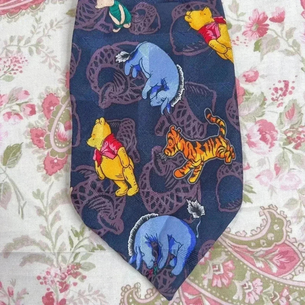 Disney Winnie the Pooh Disney Silk Tie Wide Tie Navy Blue Father's Day Birthday