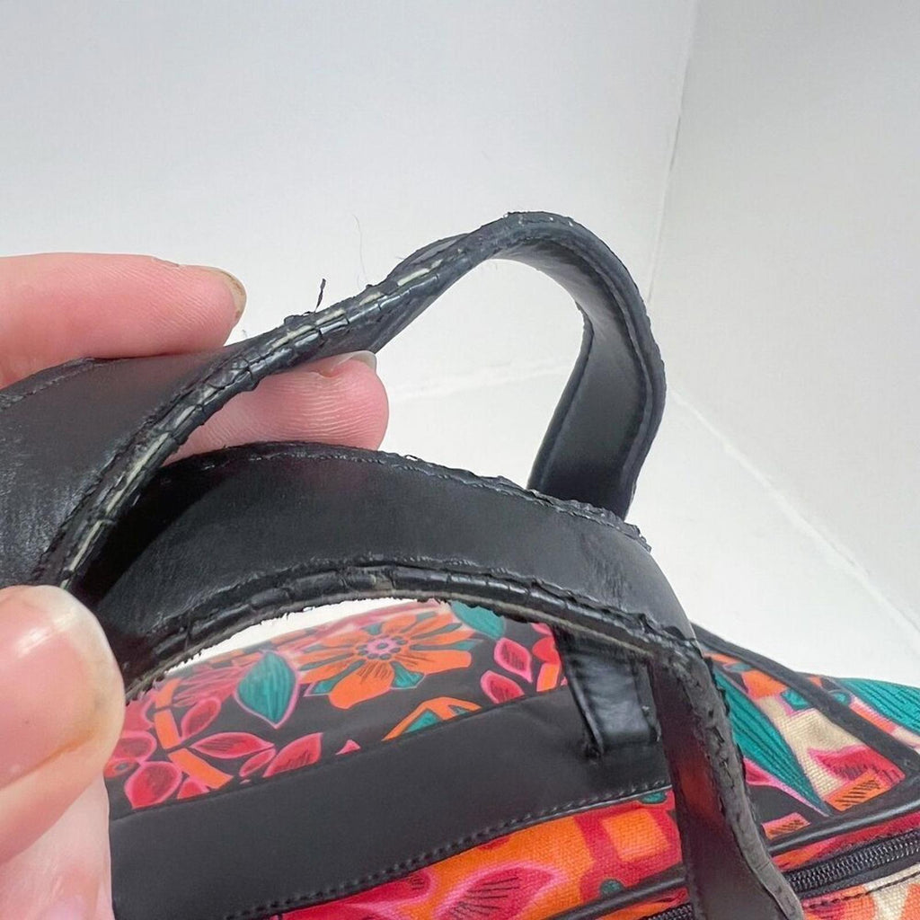 Fossil KeyPer Orange and Pink Flower Floral Tote Bag Black Leather Purse
