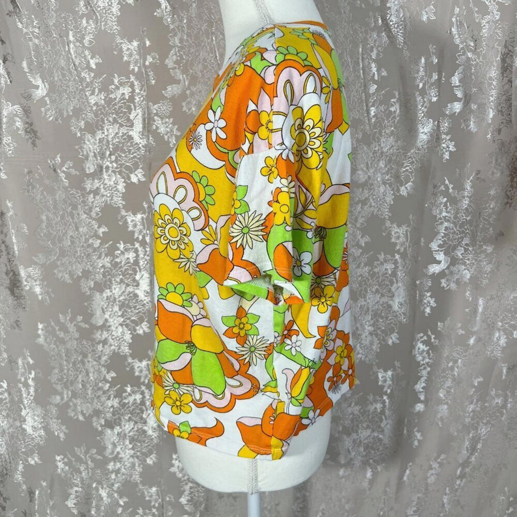 Zara Groovy 70s Boxy Crop Top T Shirt Hippie Women's Size M