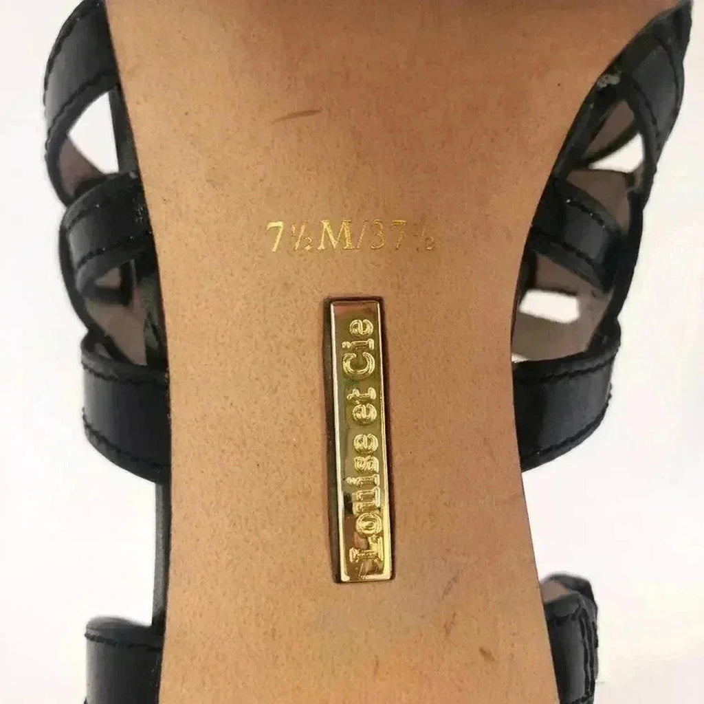Louise et Cie Katy Black Leather Stiletto Strappy Sandal Pump Heel Size 7.5 US