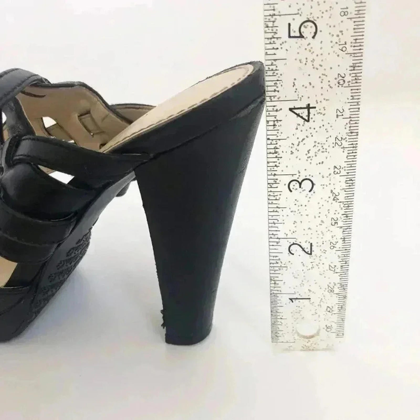 Calvin Klein Posha Black Leather Strappy Platform Heels Pumps Women's Size 6