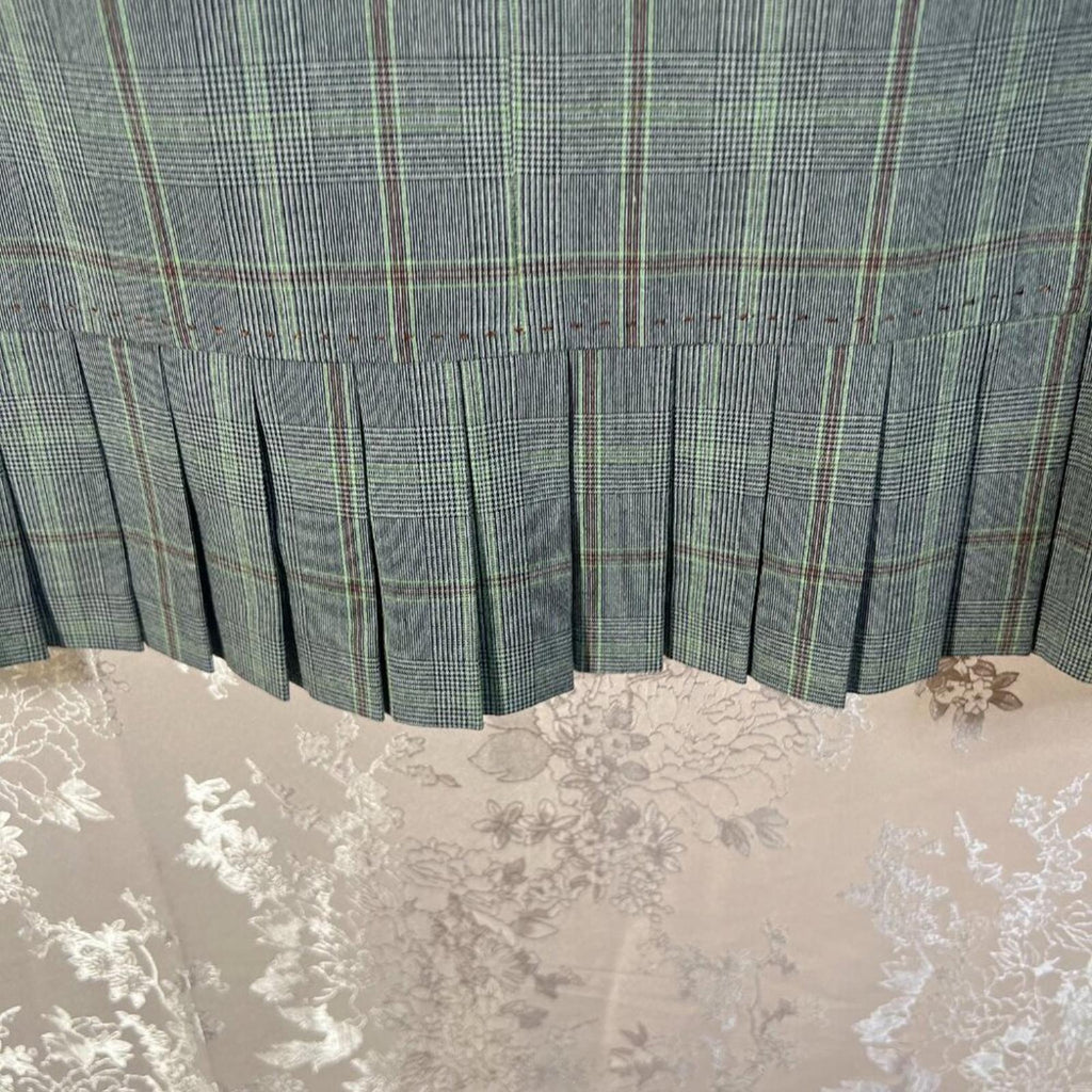 y2k Tahari Vintage Grey Green Plaid Pencil Skirt Pleated Office Siren Size 12