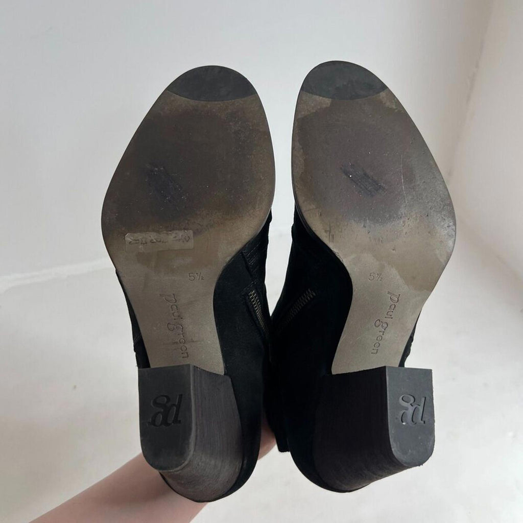 Paul Green Malibu Black Suede Ankle Boots Leather Booties Size 5.5 UK 8 US