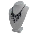 Gunmetal Teardrop Necklace Black Beads Rhinestones Bohemian Chic