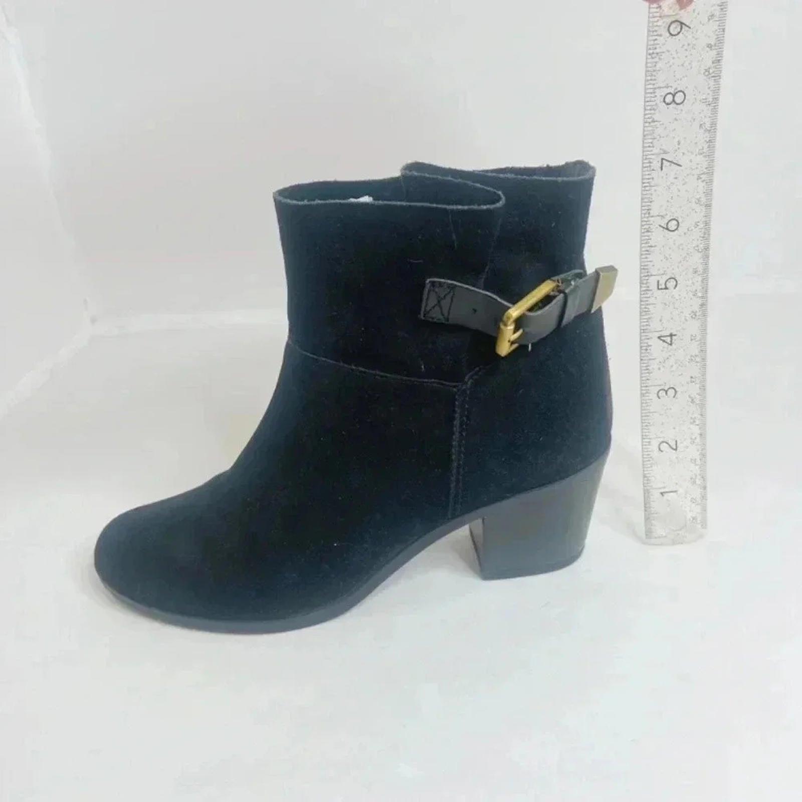 Franco Sarto L-Monument Black Faux Suede Buckled Booties Women's Size 8