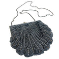 Vintage 80s La Regale Gunmetal Beaded Bag Clamshell Evening Bag Clutch