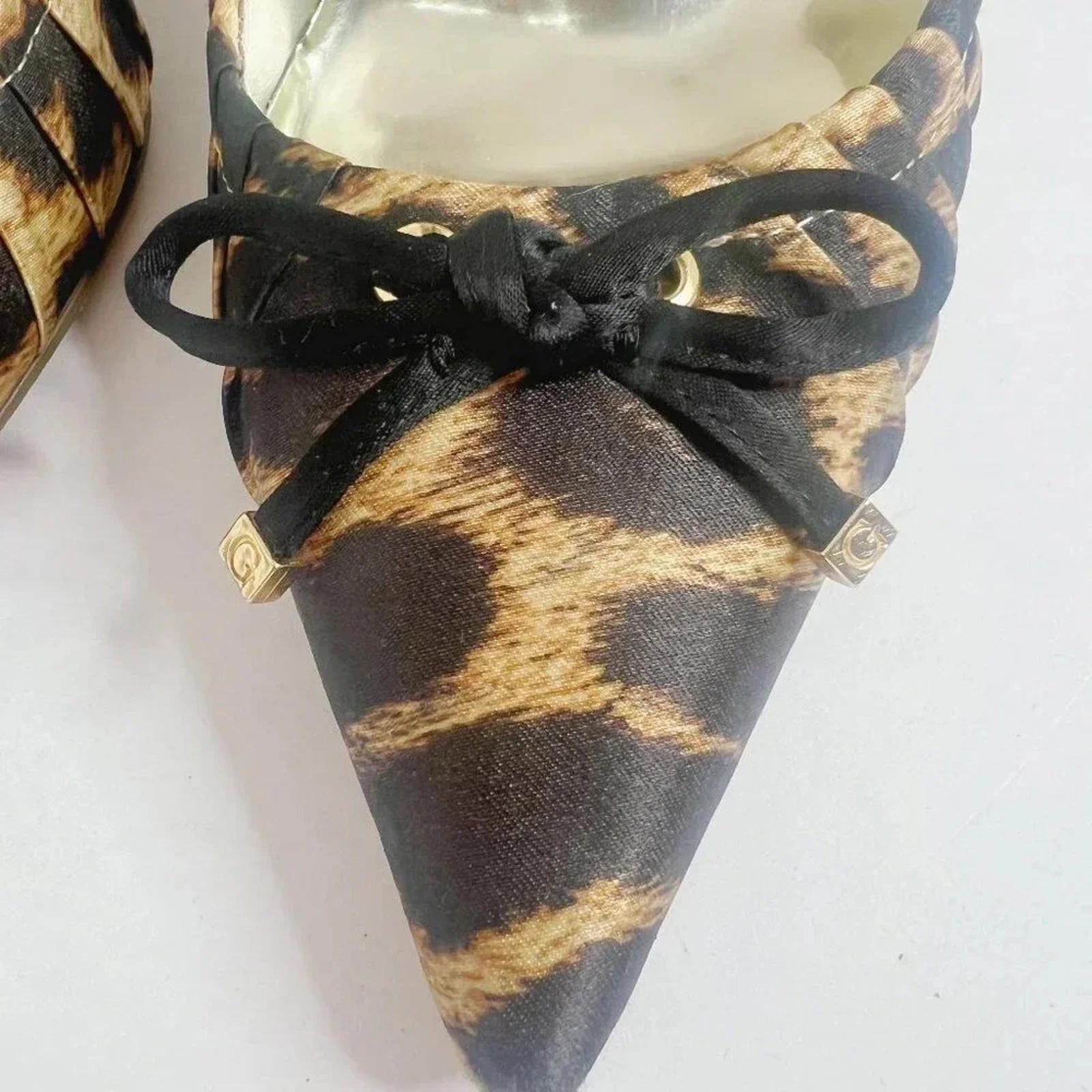 Guess Leopard Print Satin Pumps Black Bows Pointed Toe Heels Women's Size 7