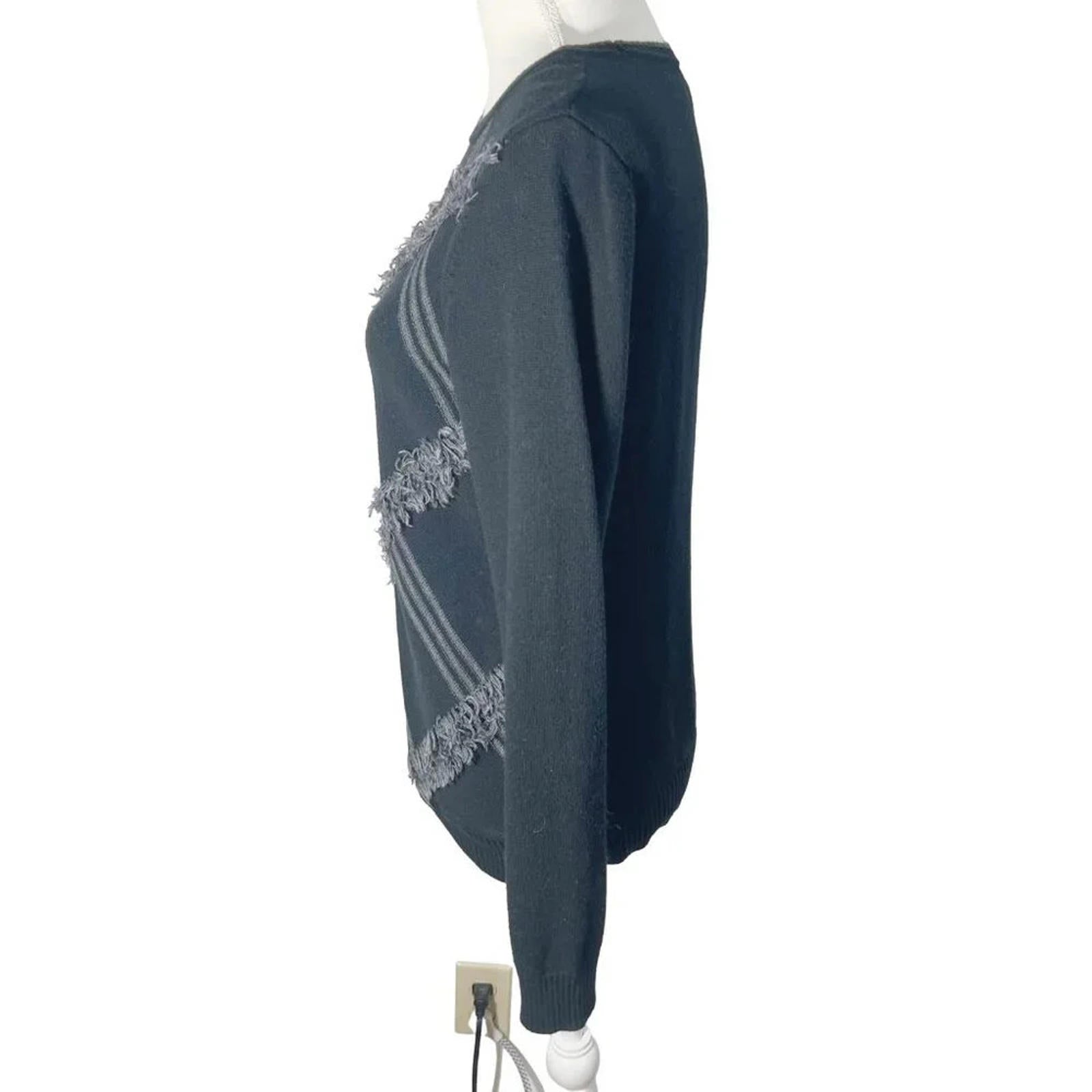 Vintage Bass Black and Grey Plaid Sweater Fringe Women's Size M Grunge Punk