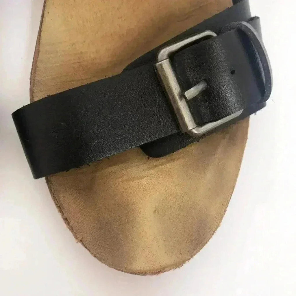 Crown Vintage Sigh Sandals Black Leather Strappy Wedges Heels Women's Size 10