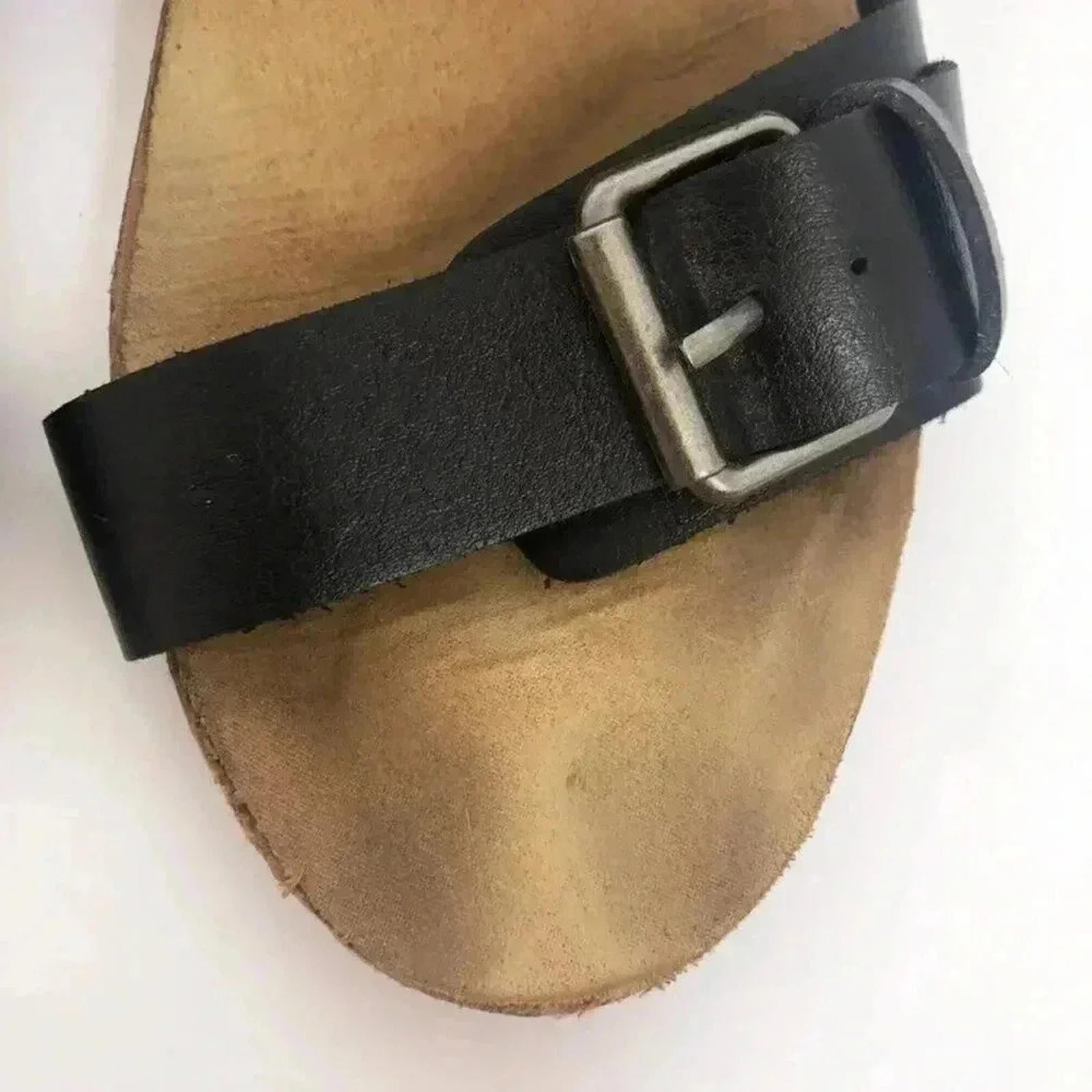 Crown Vintage Sigh Sandals Black Leather Strappy Wedges Heels Women's Size 10