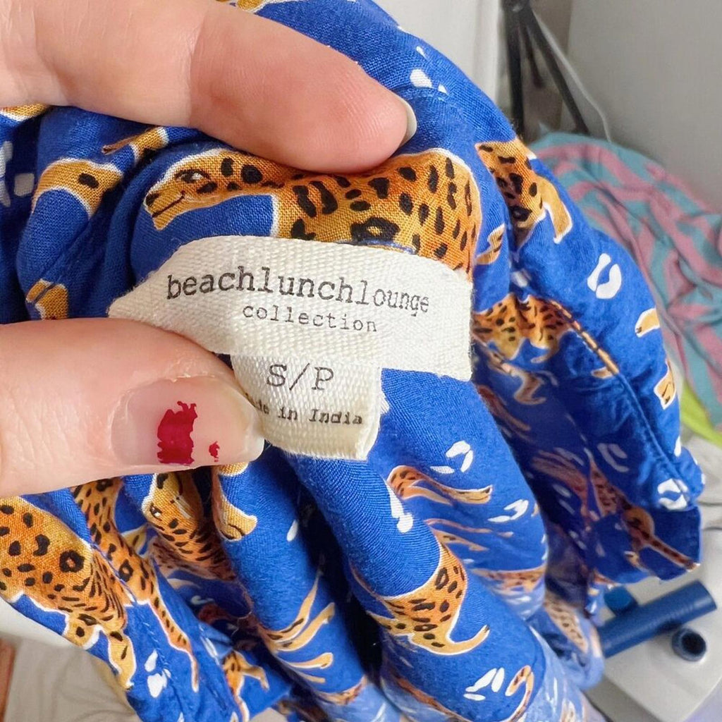 BeachLunchLounge Blue Leopard Animal Long Sleeve Button Up Blouse Women's Size S