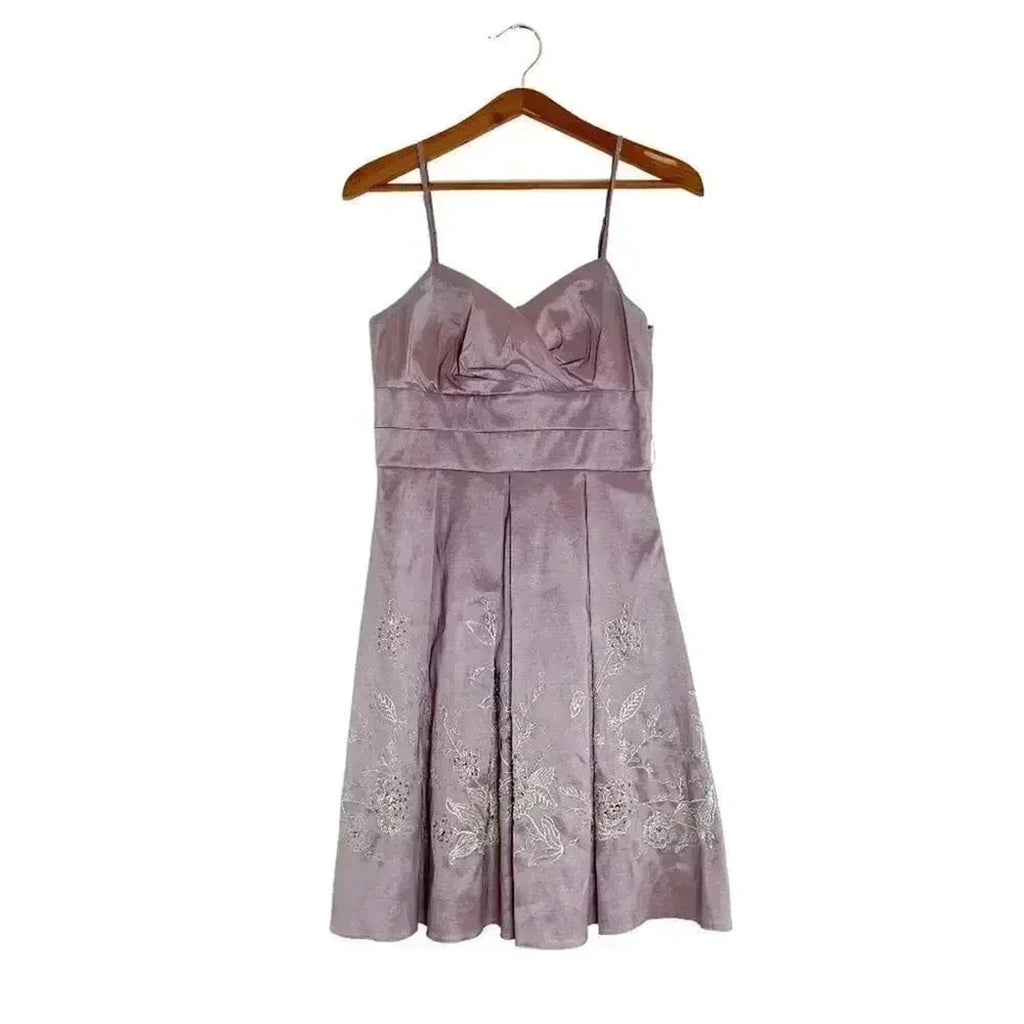 Vintage Oleg Cassini Dusty Rose Pleated Tea Dress Embroidered Women's Size 6
