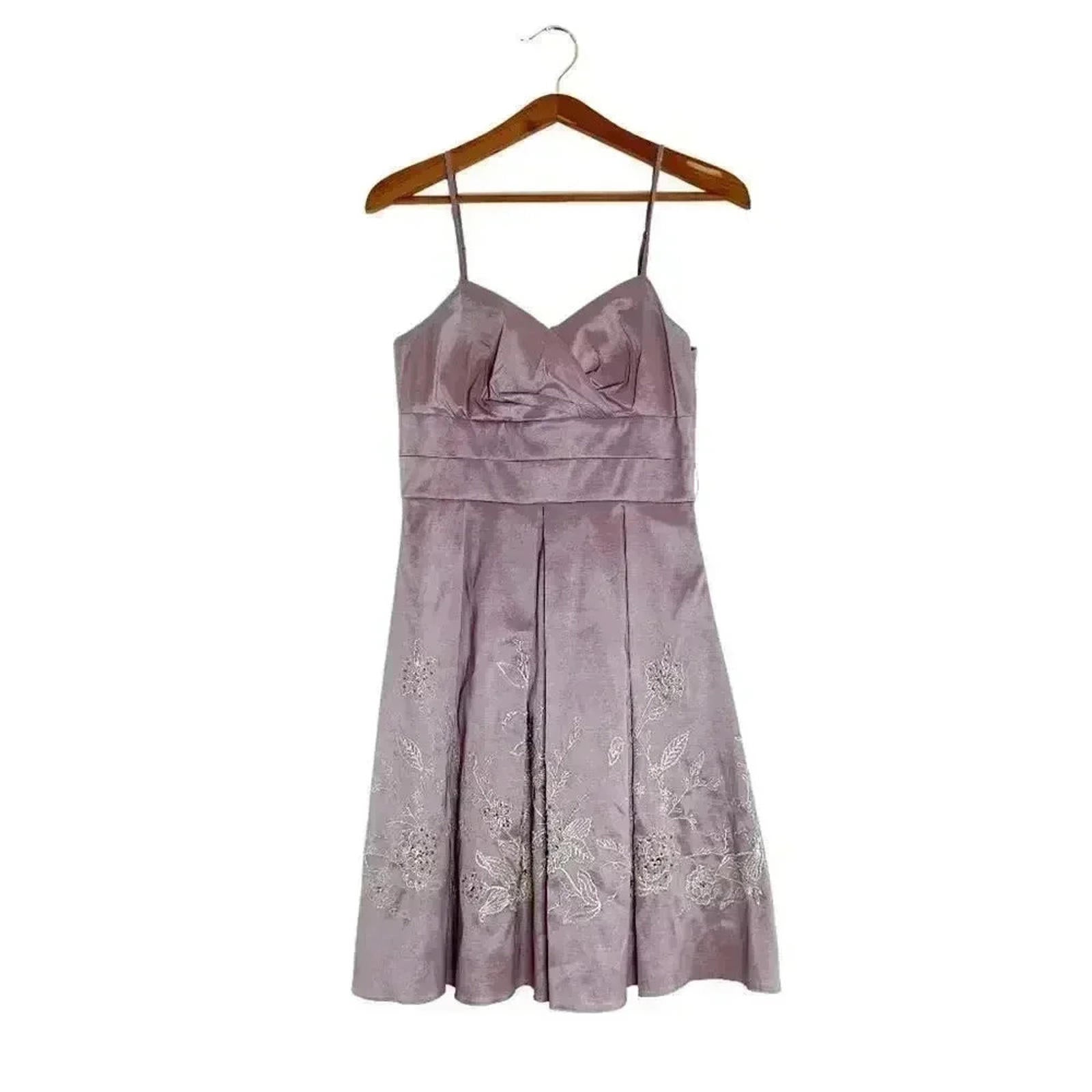 Vintage Oleg Cassini Dusty Rose Pleated Tea Dress Embroidered Women's Size 6