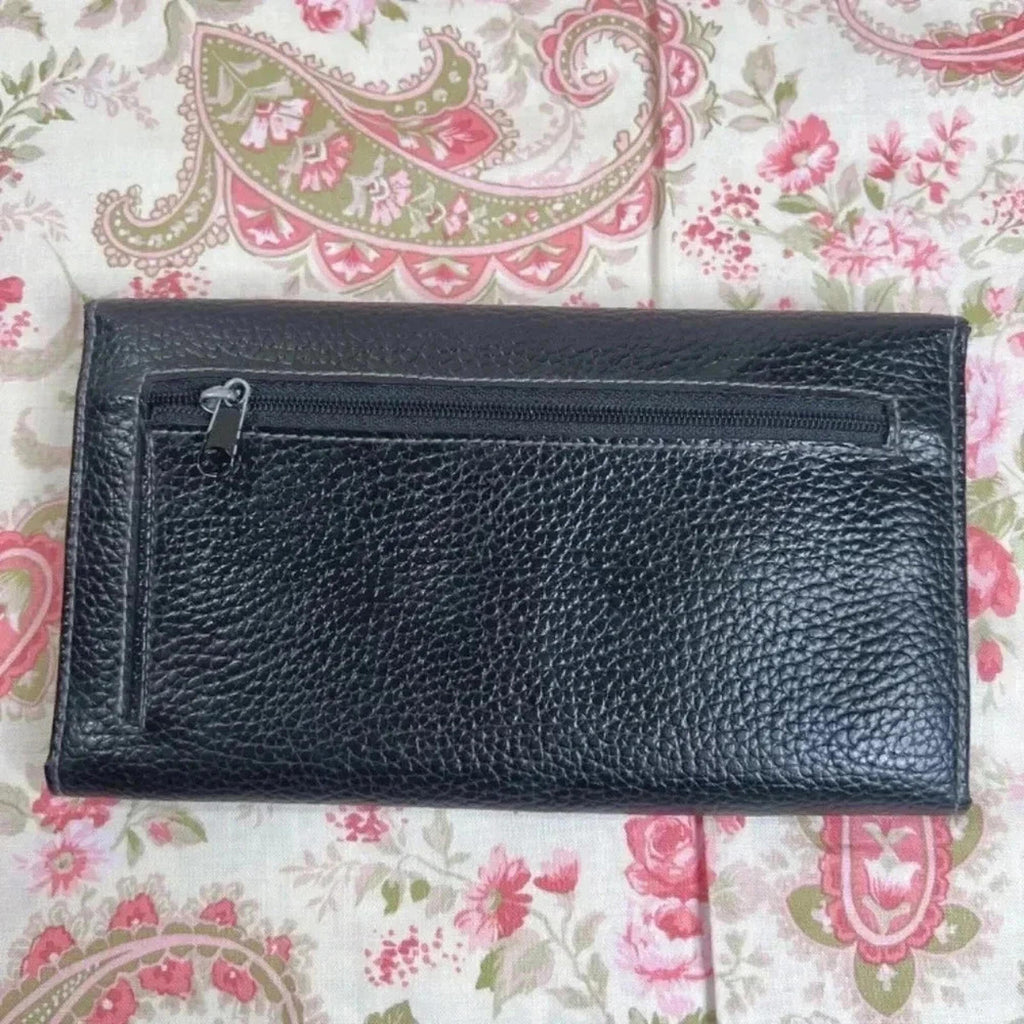 Rivage Black Pebbled Leather Trifold Wallet