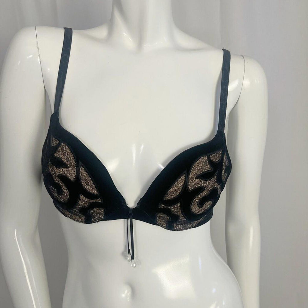 Victoria's Secret Very Sexy Black Velour Push-Up Bra Lingerie Size 34B