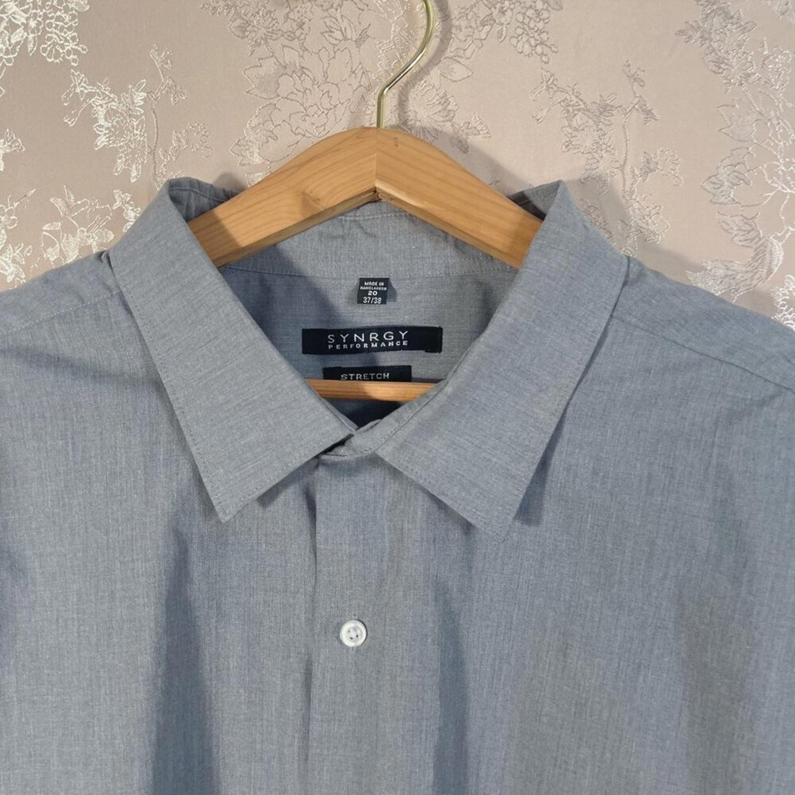 Synergy Performance Stretch Grey Men's Long Sleeve Button Up Shirt Size 20-37/38