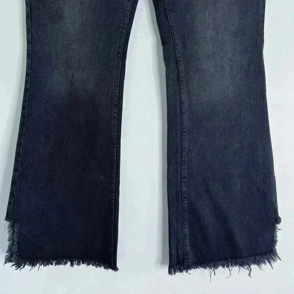NWOT We the Free Black Bell Bottom Flared Distressed Jeans Women's Size 28