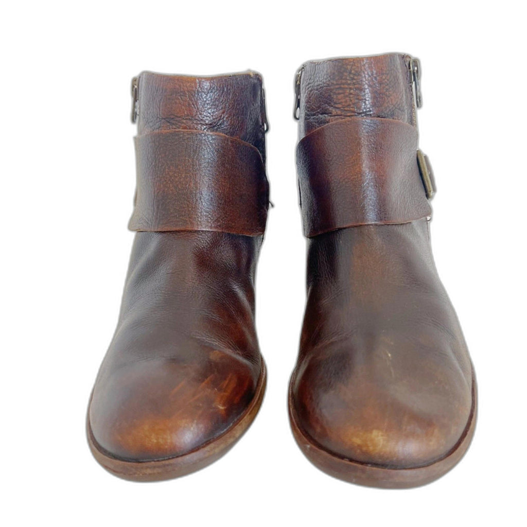 Kork-Ease Isa Brown Leather Ankle Boots Moto Bootie Distressed Women's Size 8.5