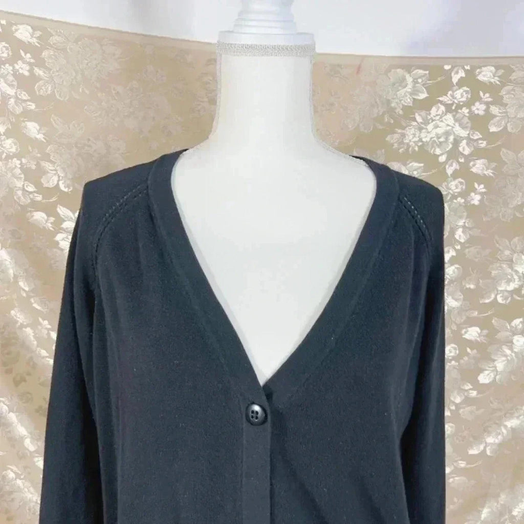 Anthropologie Moth Black Button Up Knit Cardigan Women's Size XL