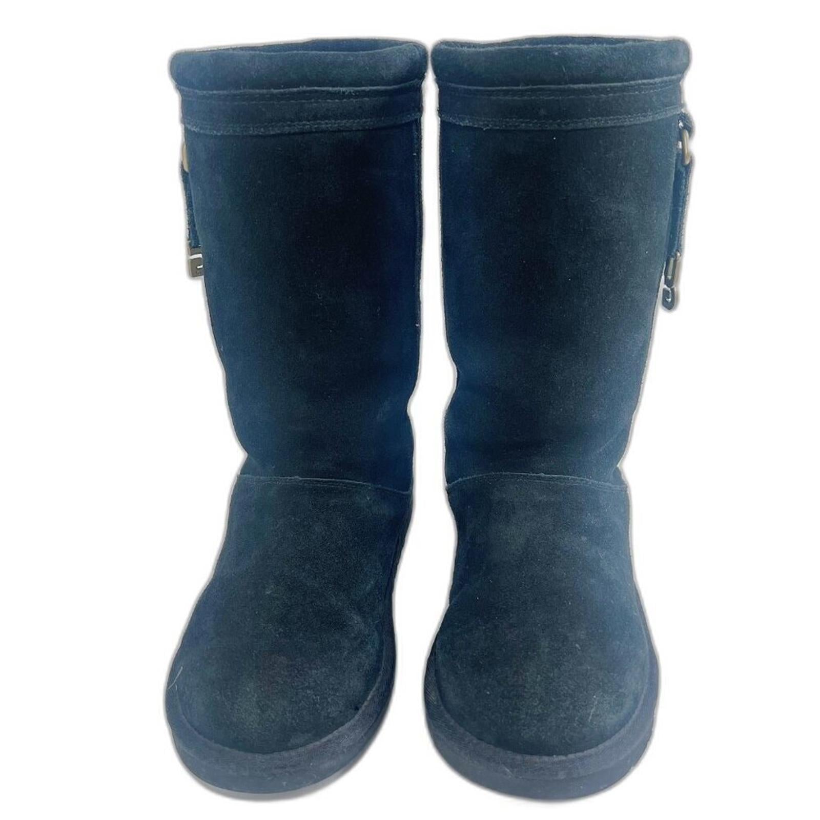 UGG Australia Larynn Black Shearling Boots Gold Rhinestone Charms Kids Size 4