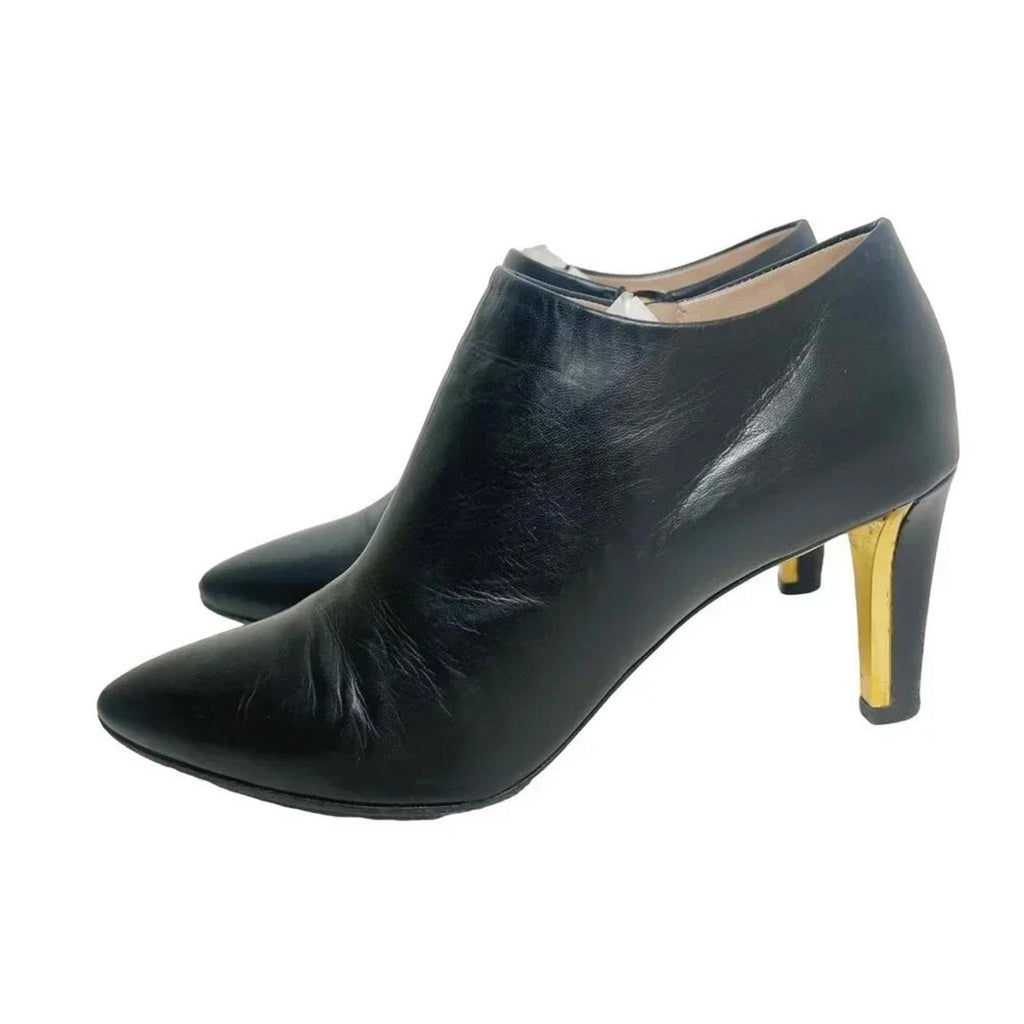 Chloe RARE Black Leather Heeled Booties Gold Detailing Women's Size 36.5 EU 6.5