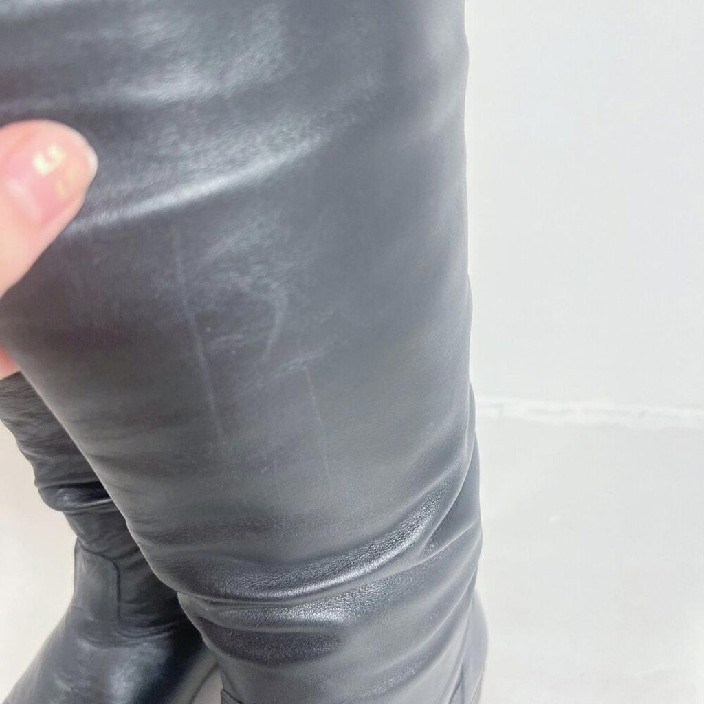 Santana Canada Black Leather Slouchy Knee High Boots Riding Boots Size 7