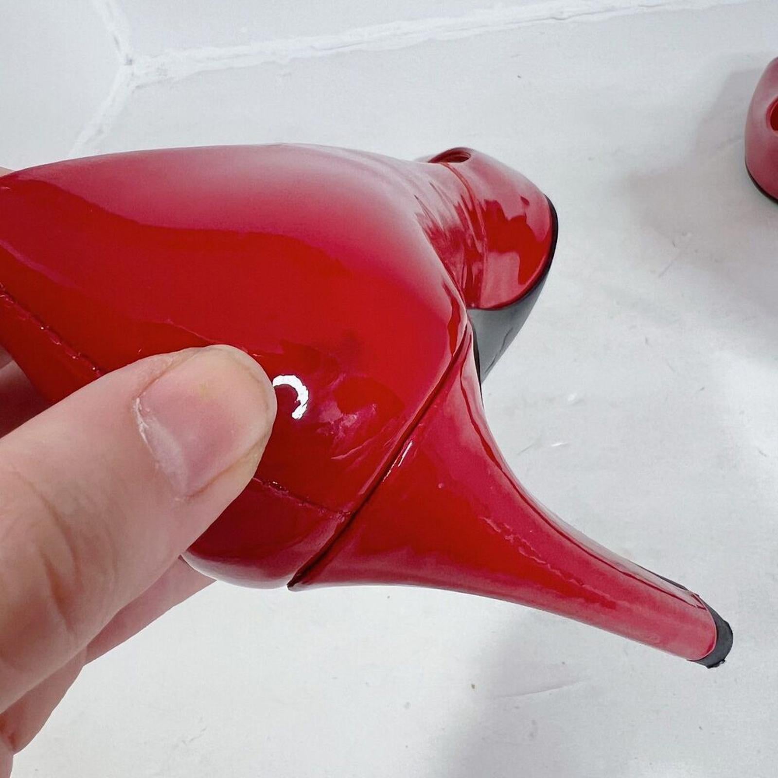 Via Spiga Red Patent Leather Peep Toe Stilettos Heels Pumps Women's Size 7.5