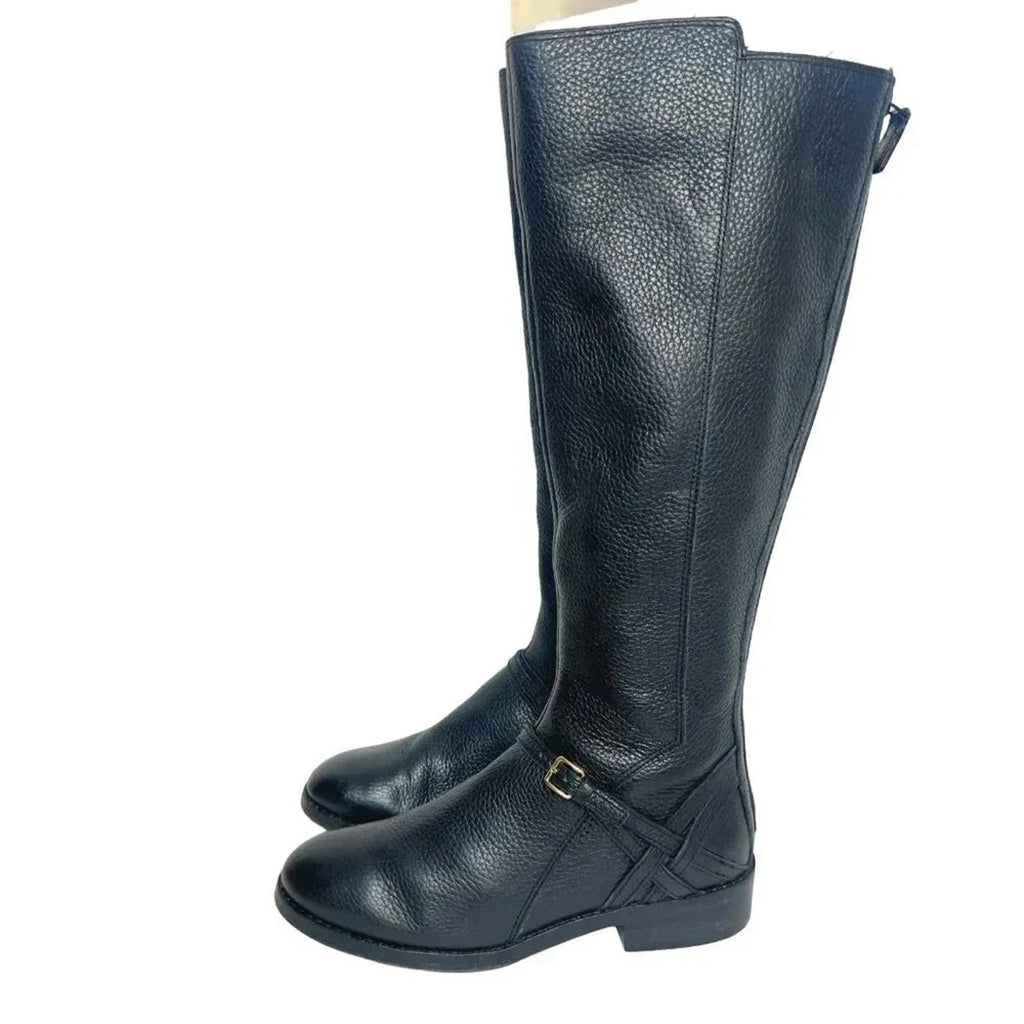 Cole Haan Pearlie Black Pebbled Leather Riding Boot With Buckle Women's Size 5.5