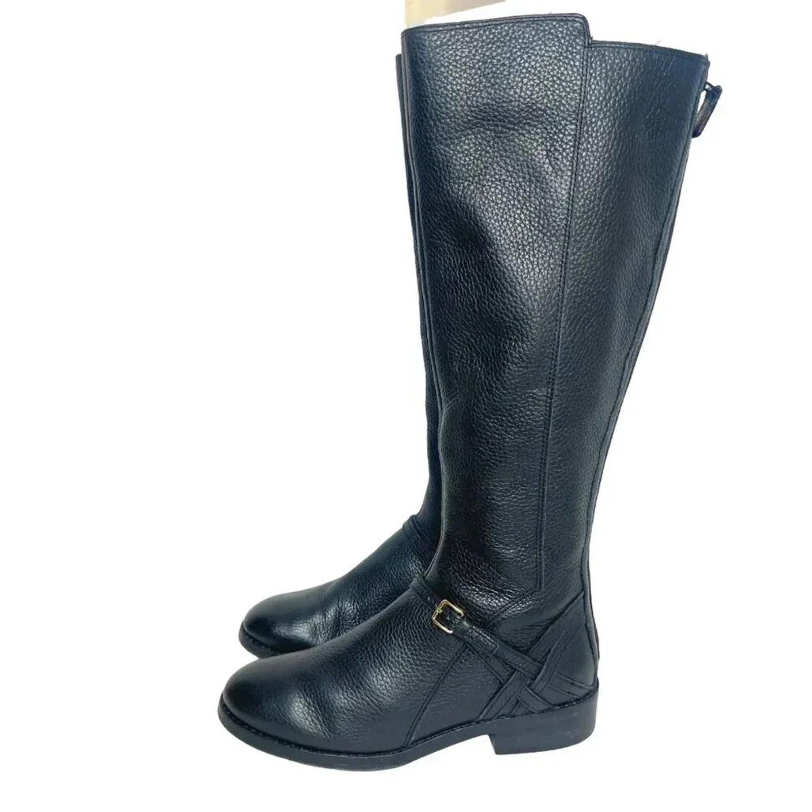 Cole Haan Pearlie Black Pebbled Leather Riding Boot With Buckle Women's Size 5.5