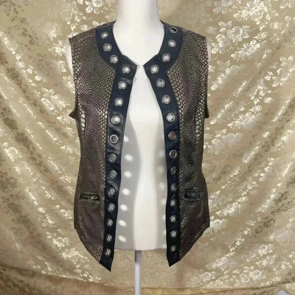 Vintage Ami Snakeprint Faux Leather Vest With Rivets Size M Punk Alternative
