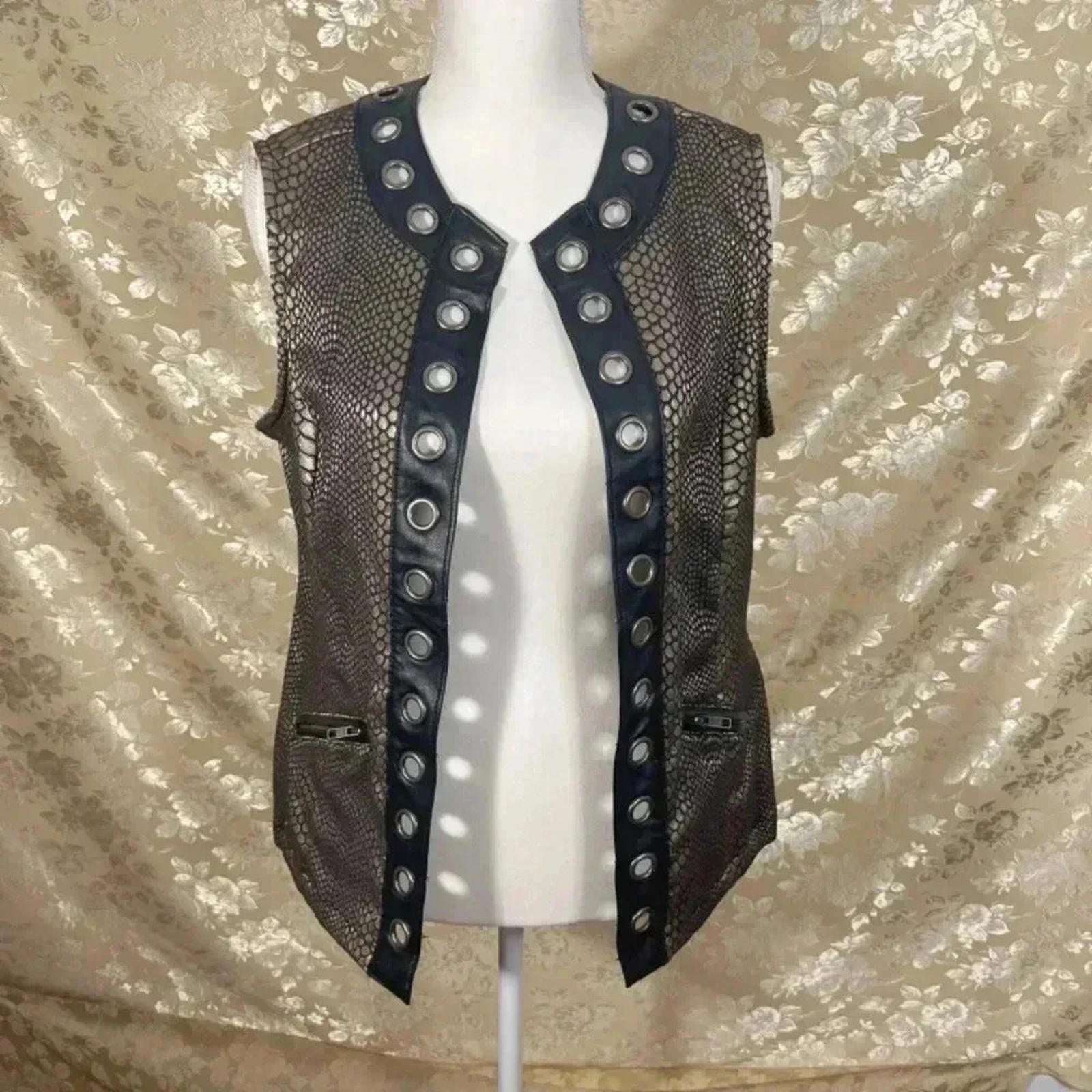 Vintage Ami Snakeprint Faux Leather Vest With Rivets Size M Punk Alternative