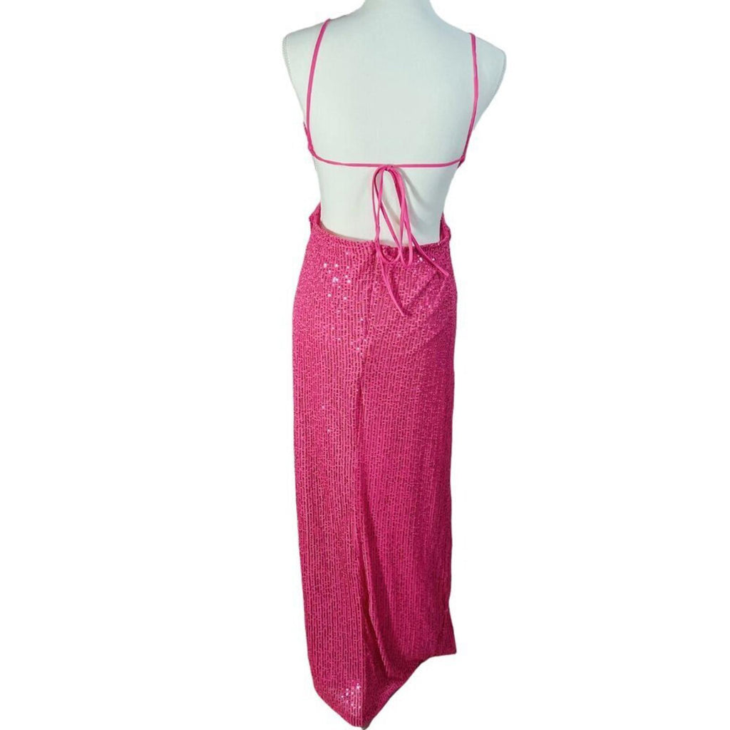 Love is For Eternity Hot Pink Sequined Butterfly Dress y2k Prom Formal Size L