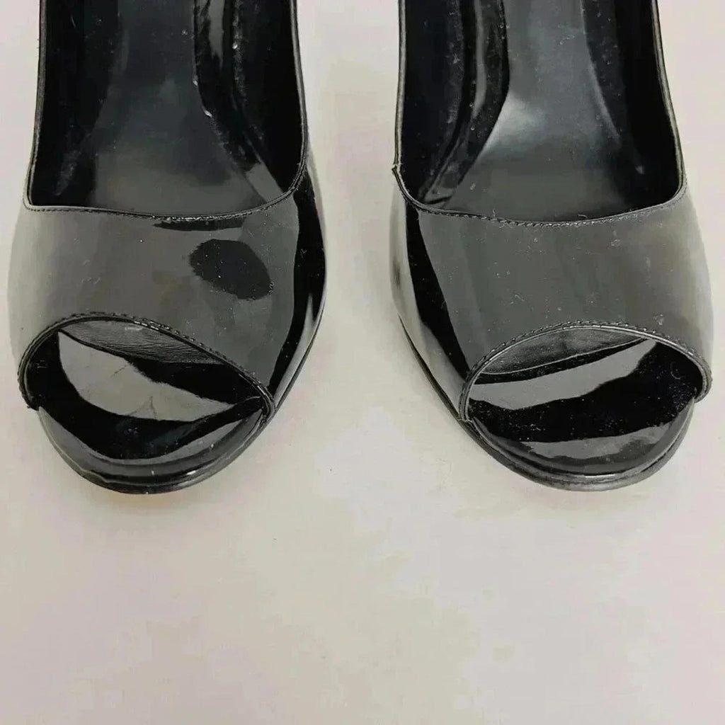 Enzo Angiolini Black Patent Leather Peep Toe Pumps Heels Stilettos Size 8.5