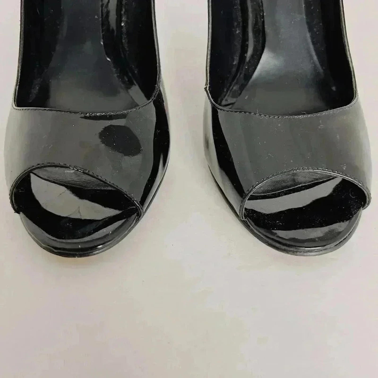 Enzo Angiolini Black Patent Leather Peep Toe Pumps Heels Stilettos Size 8.5