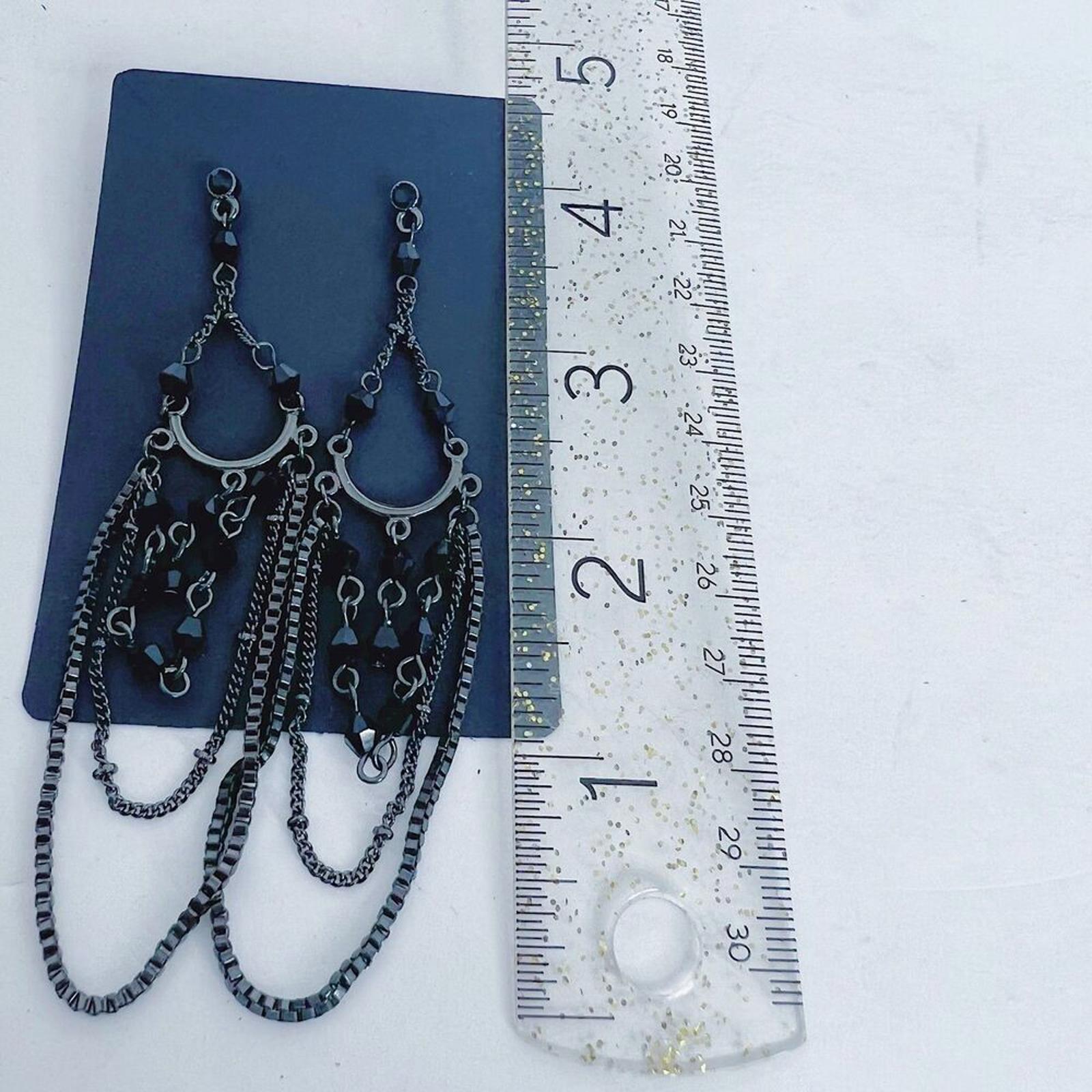 Gunmetal Chain Chandelier Earrings Black Beading Gothic Grunge Punk