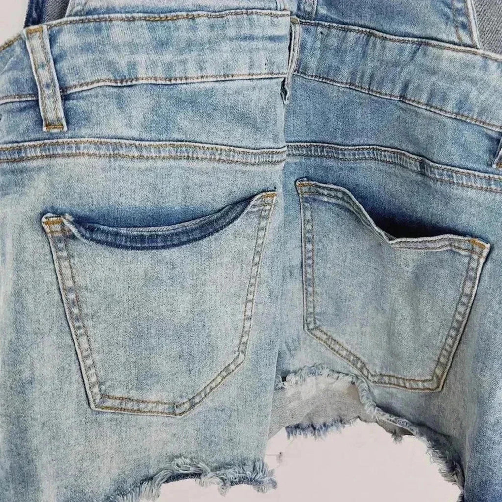 Ashley Mason Women's Acid Wash Denim Overall Shorts Country Western Size L