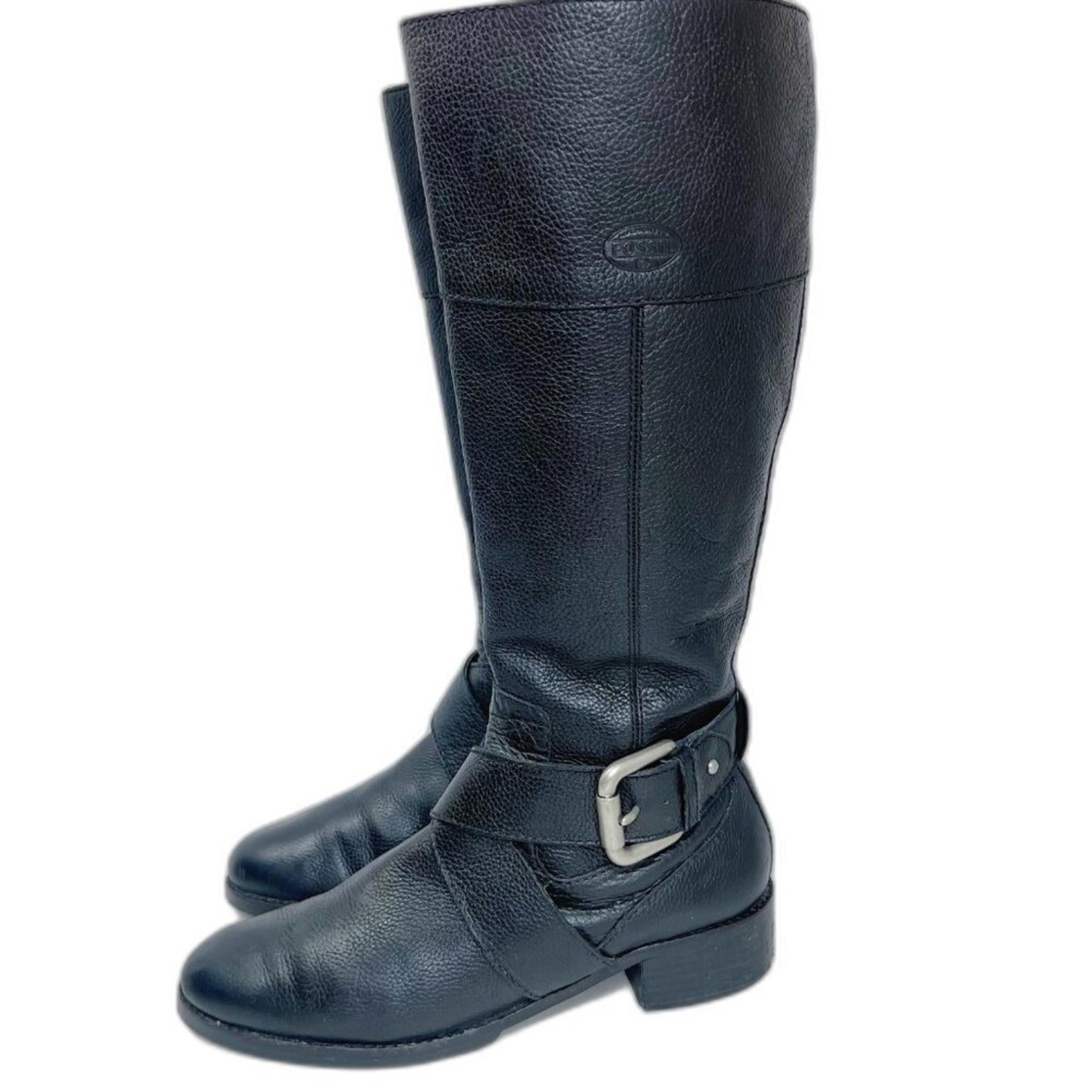 Fossil Black Pebbled Leather Riding Boots Knee High Boots Old Money Size 10