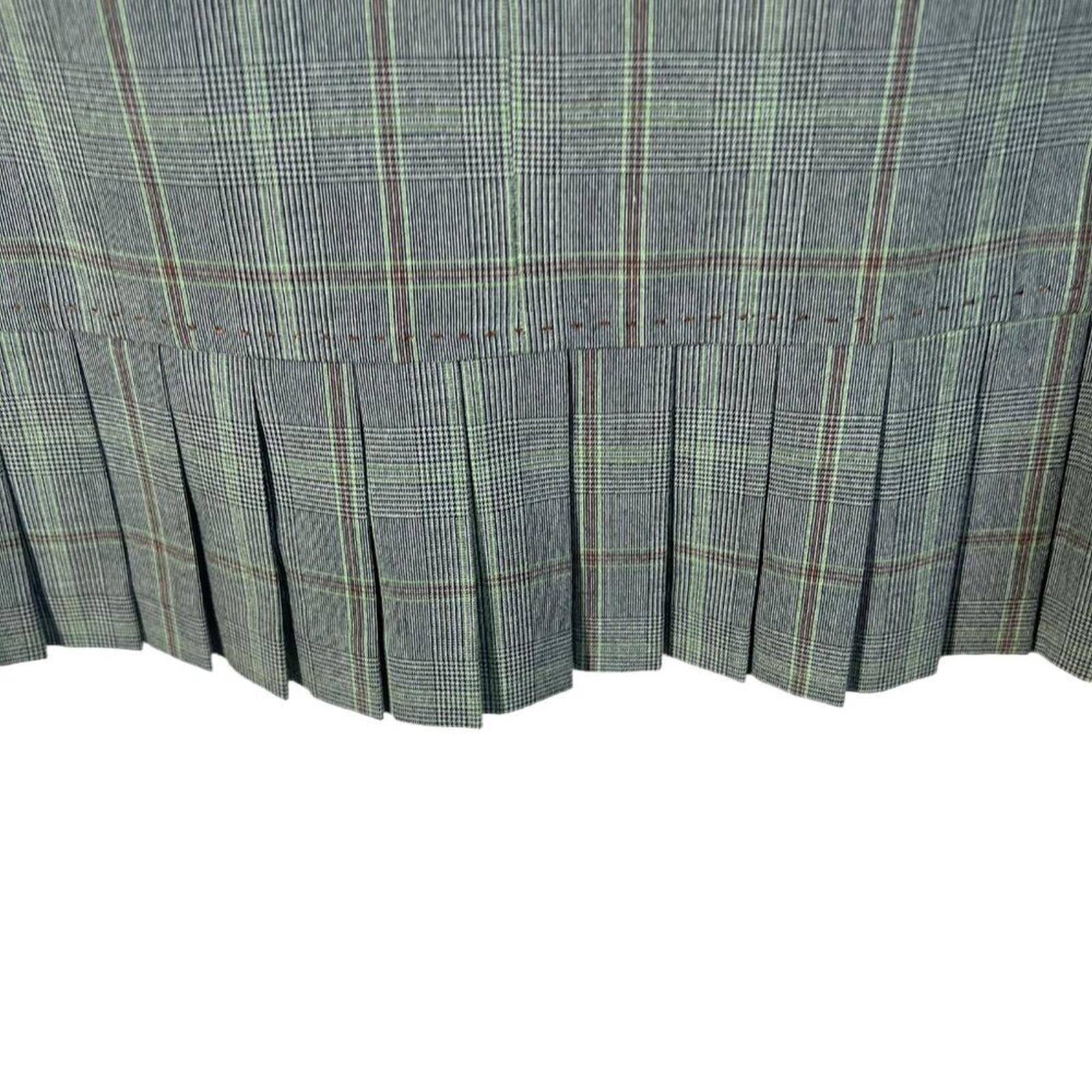 y2k Tahari Vintage Grey Green Plaid Pencil Skirt Pleated Office Siren Size 12