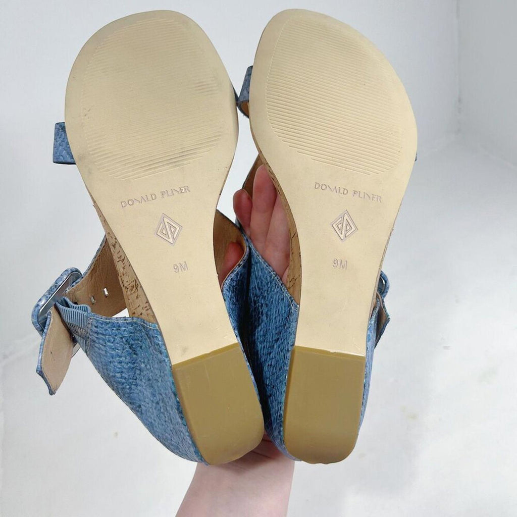 NWOT Donald Pliner Ofelia Wedge Sandal in Denim Blue Snakeskin Leather Size 9
